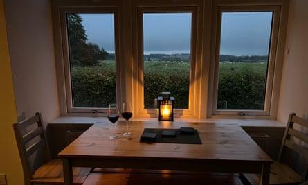 Argaty table in window with wine