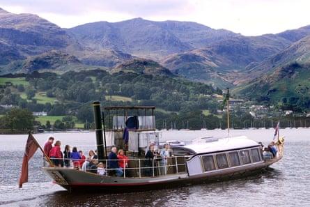 The steam yacht Gondola on Coniston Water in the Lake District.