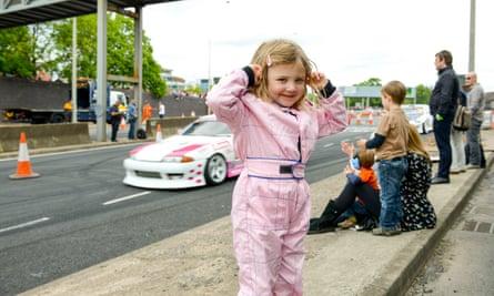 Mae Campbell, 4 years-old, stands by the track. The 2nd Coventry MotoFest took place over the weekend of 30-31st May 2015.